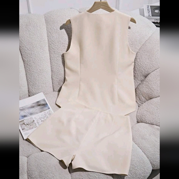 2pcs Women Summer Casual/Office Solid Color Tie Strap Vest And Skirt Set - Picture 2 of 4